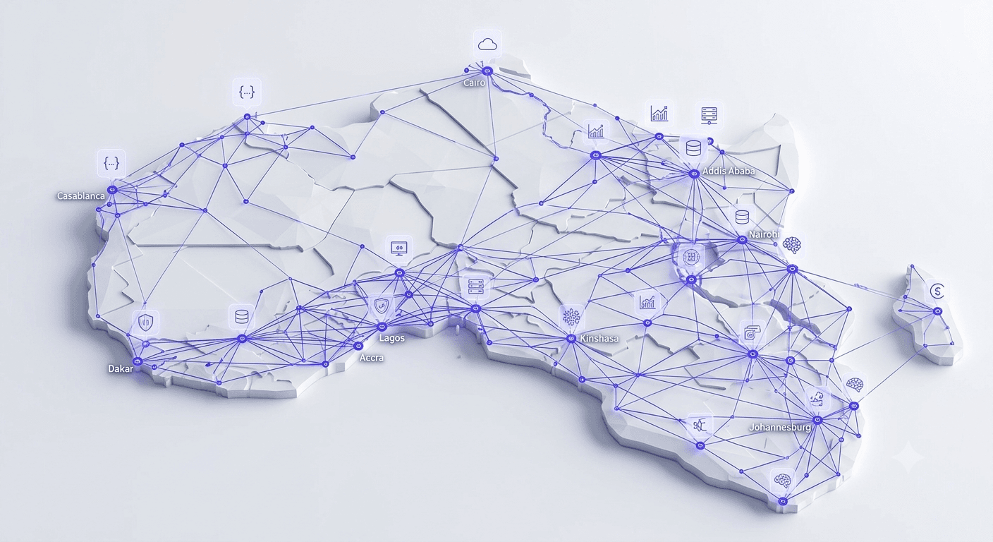 African digital infrastructure network connecting major cities across the continent